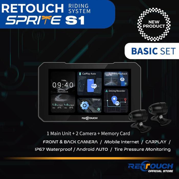 Dashcam Retouch Riding System Sprite S1 Waterproof 2 CMOS Camera 2 TPMS Camera Tire Pressure Motoriycle Bluetooth Display